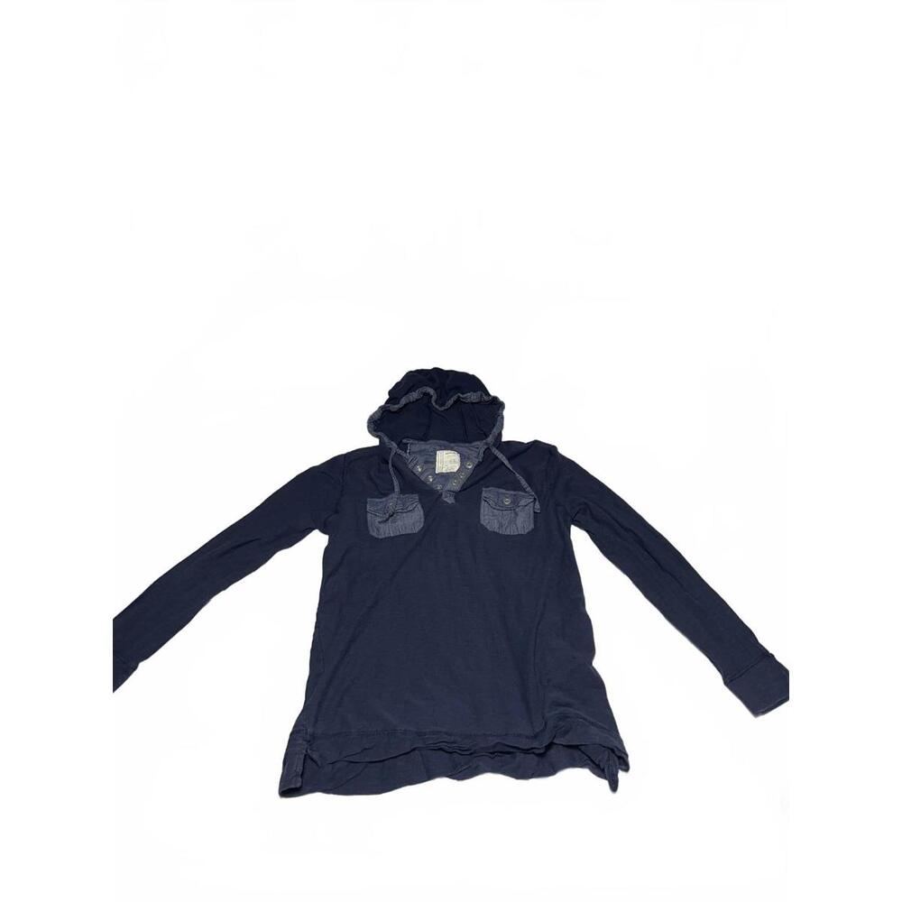 Vintage Alexander Julian Navy Blue Hooded Long Sleeve Shirt Medium